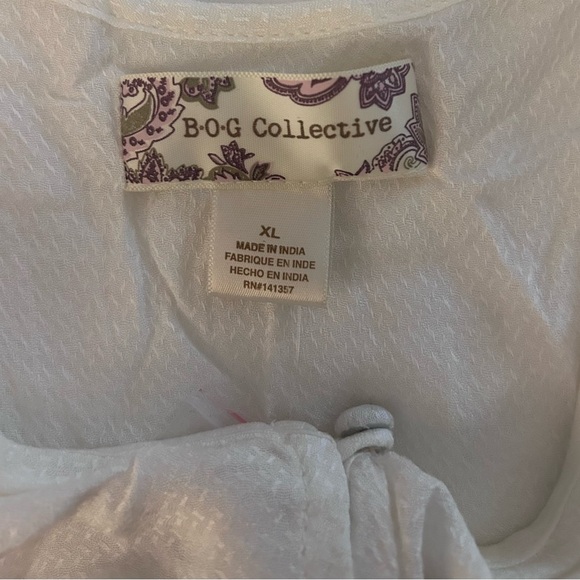 BOG White Flowly Button Front Button Up Blouse NWT Size XL - Picture 4 of 7